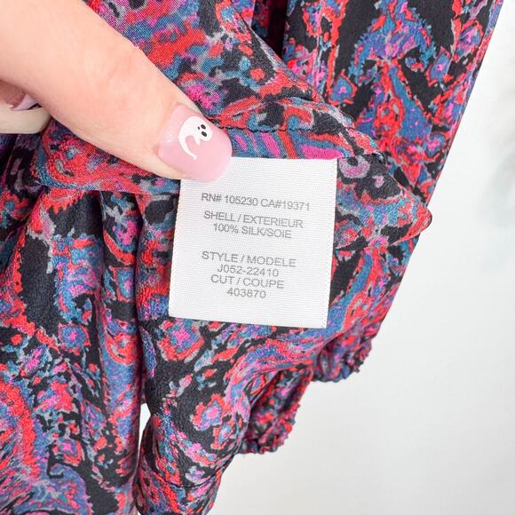 JOIE 100% Silk Newbury Peasant top off the shoulder paisley high low hem 3251 - Picture 7 of 11